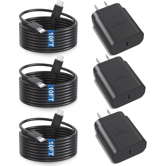 TYPPKMM Super Fast Charger,3 Pack Type C 25W USB C Wall Charger 10FT, 3pack