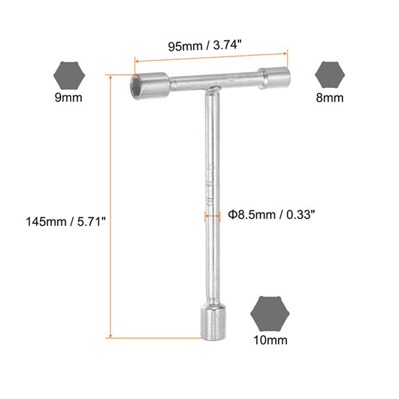 TYPPKMM T Handle Bicycle 3 Way Wrench Set 8-19mm Socket Spanner Multi-Size Hex Key for Cycling Repair Bike Maintenance Hand Tools
