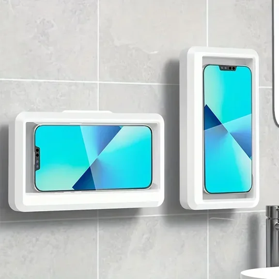 TYPPKMM Waterproof Shower Phone Holder, HD Clear with Anti-Fog and 360 Rotation, Adhesive Mount