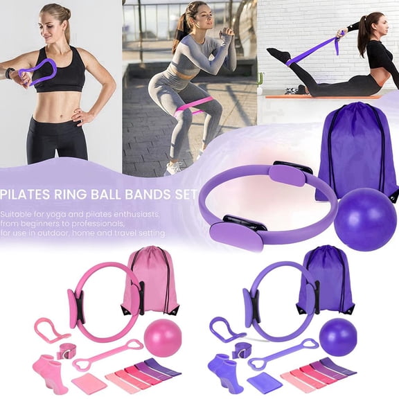 TYPPKMM Yoga and Pilates Set with Ball, Portable, Pink