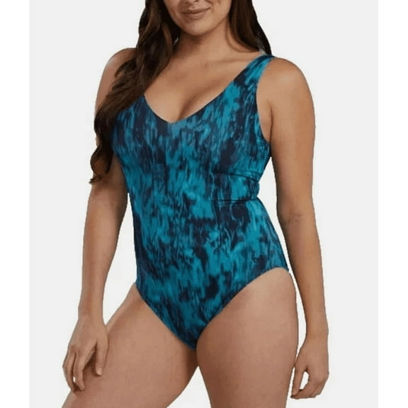 TYR 1-Piece Swimsuit Green Racerback Removable Cups Control Fit Medium