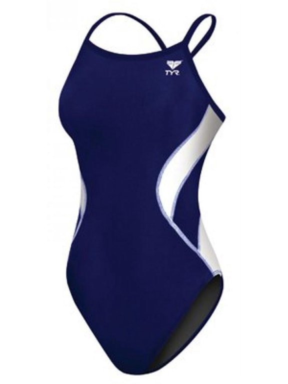 Adult Alliance Diamond Back Splice Swimsuit, Navy/White, 28