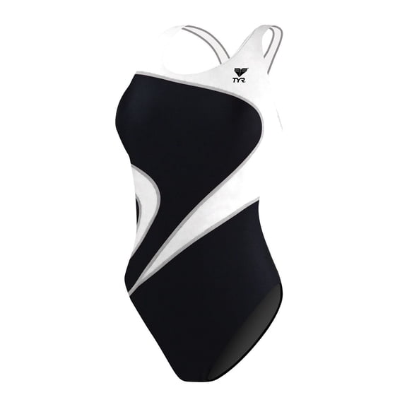 TYR Adult Alliance T-Splice Maxback Swimsuit, 28, Black/White