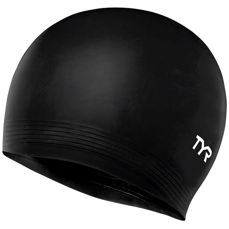 TYR Latex Adult Swim Cap Black, Latex Swim Cap with Ribbed Edge