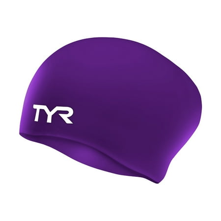 TYR Adult Silicone Long Hair Swim Cap - Wrinkle-Free, Low-Drag Cap for Long Hair, Purple