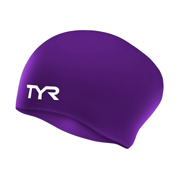 TYR Adult Fit Wrinkle Free Silicone Long Hair Swim Cap - Purple
