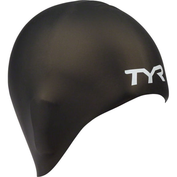 TYR Adult Silicone Long Hair Swim Cap - Wrinkle-Free, Low-Drag Cap for Long Hair, Black