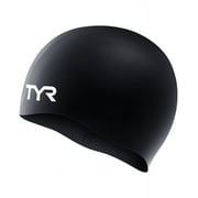 TYR Adult Fit Silicone Swim Cap - Black, Wrinkle Free, 1 Count