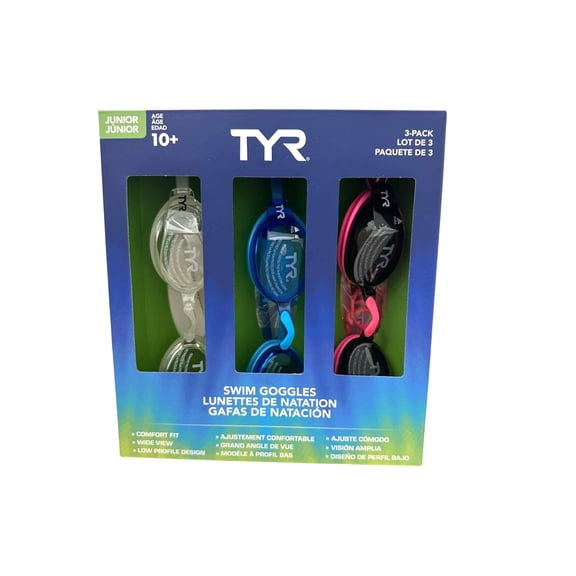 TYR Blackops 140 EV Youth Racing Swim Goggles Anti-Fog UV Protection 3Pk
