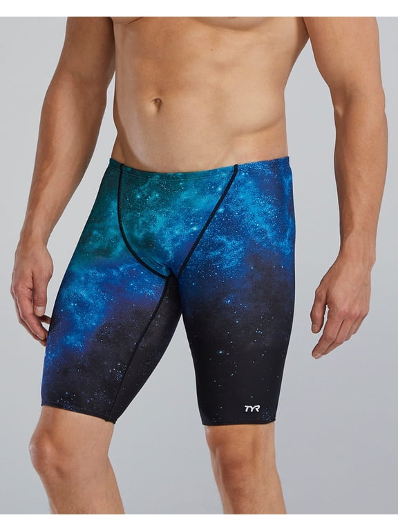 Durafast Elite Swim Jammers for Men - Competition Swimwear with Championship Cut, Ultra-Durable Compressive Fabric - Jammer Briefs for Training, Racing, Recreation, Blue/Green/Starborne