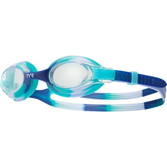 TYR Kids Swim Goggles Swimple Tie Dye,Unisex Swimming Goggles for Boys and Girls, Ages 3-10, Anti Fog, UV Protection, Comfortable Fit, Adjustable Strap, Clear/Purple/Teal, One Size