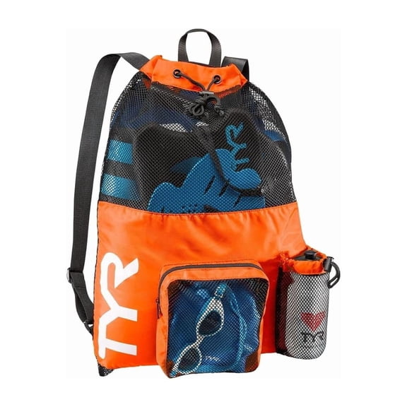 TYR Big Mesh Mummy Backpack 40L - Ventilated Polyester Swim Gear Bag with Drawstring Closure for Pool, Beach, and Training