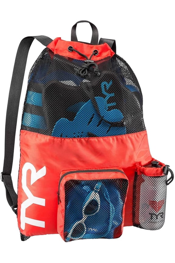 Big Mesh Mummy Backpack for Wet Swimming, Gym, and Workout Gear, Red