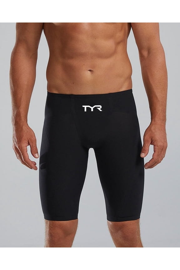 Men's Venzo Solid High Waist Jammer Swimsuit Racing Tech Suit for Competitive Swimming Onyx