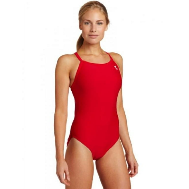 TYR Sport Women's Solid Diamondback Swim Suit,Red,36 