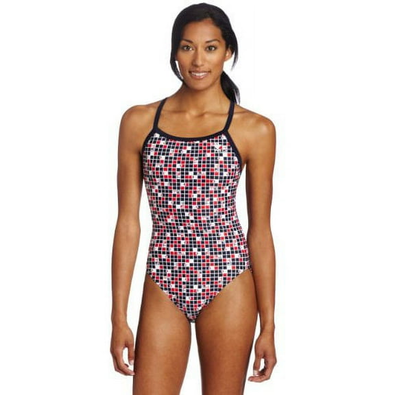 TYR USA 2012 Olympics Women's Diamondback Print Swinsuit, Navy/Red, 20