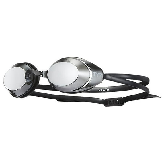 TYR Vecta Racing Mirrored Adult Swim Goggles - Black/Black, Silver Mirror Lens