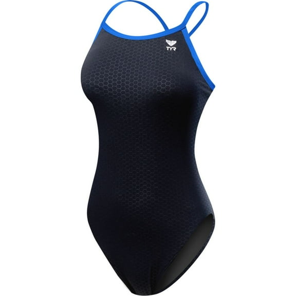 TYR Womens Hexa Diamondfit Swimsuit, Black/Blue, 28