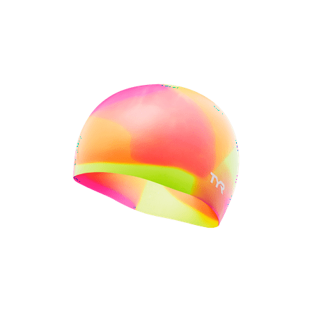 TYR Youth Fit Silicone Multicolor Swim Cap - Yellow/Pink/Orange