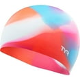thumbnail interactive-video image 1 of TYR Youth Fit Silicone Multicolor Swim Cap - Pink/Blue, 1 of 3