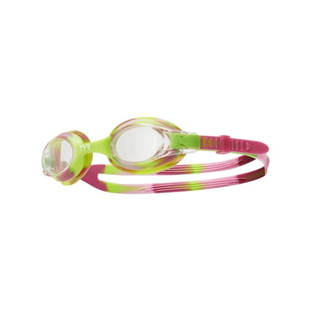 TYR Kids Swim Goggles Swimple Tie Dye,Unisex Swimming Goggles for Boys and Girls, Ages 3-10, Anti Fog, UV Protection, Comfortable Fit, Adjustable Strap, Rasp/Green, One Sizeen