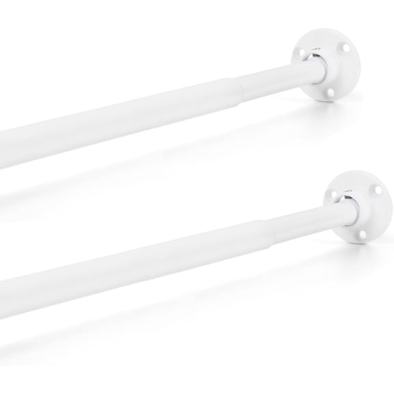 TYRON Mini Thin Skinny Smallest Closet Rods for Hanging Clothes, 1/2" Diameter,12 to 18 In. Adjustable Slim Closet Rod, Metal Closet Bar Hanging Rods for Baby Kids Closet, Small Space (White,2 Pcs)