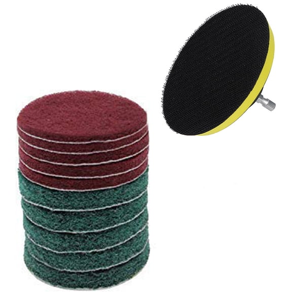 TYShandao Electric Drill Brush Head Mixed Color 11-Piece Set, 4-Inch Scouring Pads, 5 Red, 5 Green, 1 Scouring Pad