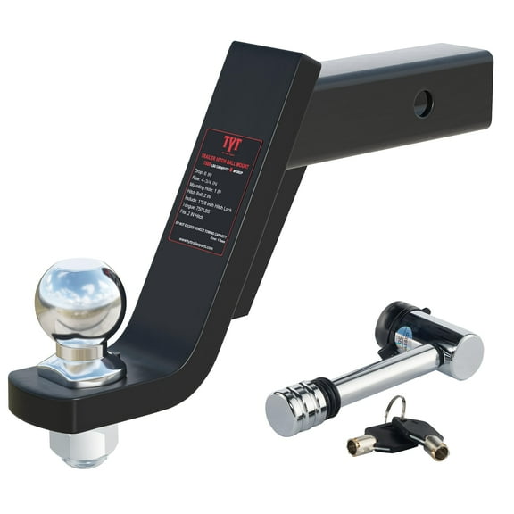 TYT Trailer Hitch Mount with 2" Chrome Ball&Lock, Fits 2-in Receiver, 7,500 lbs (6-Inch Drop)