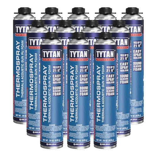 TYTAN Thermospray Spray Foam Insulation Expanding Polyurethane Insulation Foam for Heat & Soundproofing, High Yield 252 Board Feet, 29 oz. Can, 12 Pack (Gun & Cleaner Not Included)
