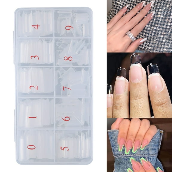 TYTSPEASY Extra Long C Half Cover Nail Tips, Sunbem Clear 500PCS XXL Long Straight Beauty Secret Nail Glue Solid Nail Glue Kids Glue On Nails Better Nail Nail Tips Short