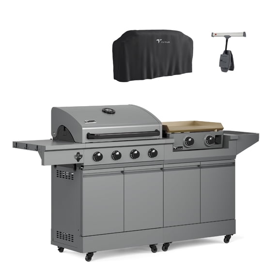 TYTUS Modular Duo with 4-Burner Gas Grill and 2-Burner Gas Griddle with Grill Light and Cover