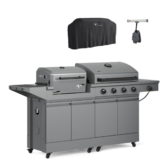 TYTUS Modular Duo with 4-Burner Gas Grill and Charcoal Grill with Grill Light and Cover