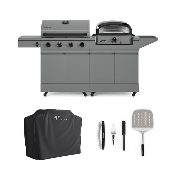 TYTUS Modular Duo with 4-Burner Gas Grill and Gas Pizza Oven with Pizza Tool Set and 88" Cover