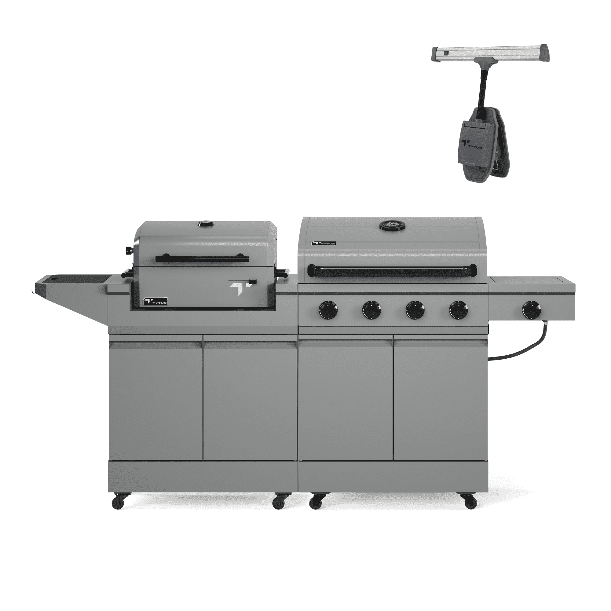 TYTUS Modular Grilling Collection 4-Burner Gas Grill, Charcoal Grill with Cart, and Grill Light