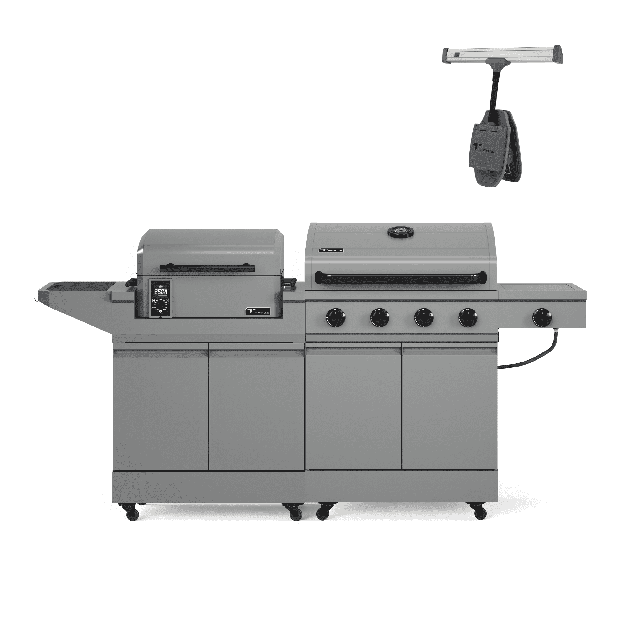 TYTUS Modular Grilling Collection 4-Burner Gas Grill, Pellet Smoker with Cart, and Grill Light