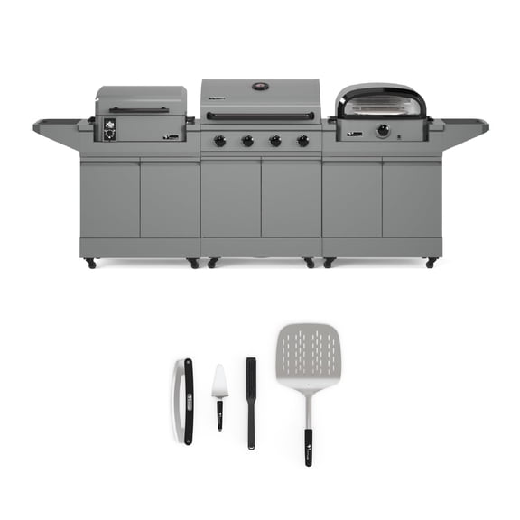 TYTUS Modular Trio with 4-Burner Gas Grill, Pellet Grill and Gas Pizza Oven with Pizza Tool Set