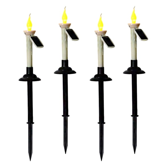TYUHjkL Solar LED Candle Lights, 4-Pack 18.3" Waterproof Outdoor Garden Stakes, Warm White Flickering Pathway Lights for Yard Decor