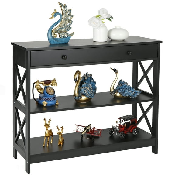 TYUIOP 3 Tier Narrow Console Table - Entryway Sofa Table with Drawer & Storage Shelves, Slim Profile Fits Small Entryways/Halls, Ideal for Storing Keys/Decor Beside Sofa. Black