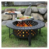 TYUIOP 36 Inch Fire Pit with 2 Grills, Wood Burning Fire Pits for Outside with Lid, Poker and Round Waterproof Cover, BBQ& Outdoor Firepit & Round Metal Table 3 in 1 for Patio, Picnic, Party