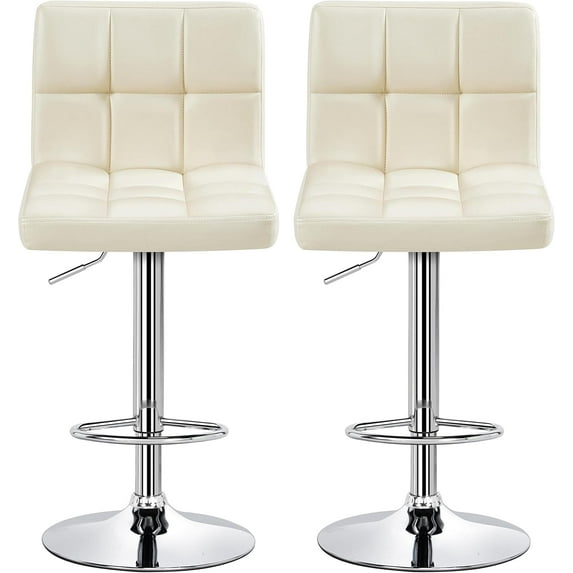 TYUIOP Bar Stools, Adjustable Modern Barstools, Swivel PU Leather Stool Chair with Back, Kitchen Island Counter Height Swivel Stools Beige Set of 2