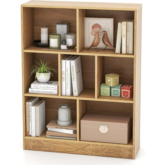 TYUIOP Bookcase, Freestanding Bookshelf Compartments, Modern Display Cabinet, Wood Cubby Storage Organizer for Living Room, Bedroom, Natural. Natural 31.5" x 9.5" x 41"