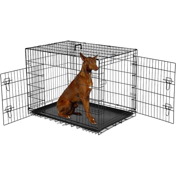 TYUIOP | Dog Crate | Black | Foldable Metal Kennel with Double Doors, Secure Slide-Bolt Latches, Leakproof Tray | Portable Dog Cage for Small Breeds 36-inch