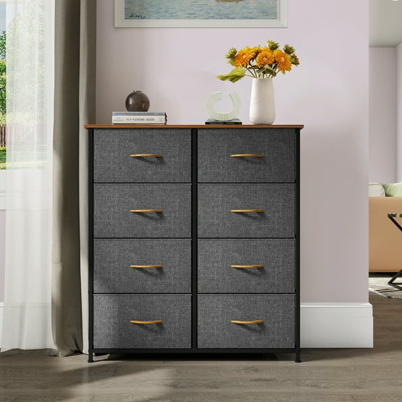 TYUIOP Dresser for Bedroom, Fabric Dresser with 8 Drawers, Tall Double Drawer Chest of Drawers for Closet, Living Room, Sturdy Steel Frame, Wooden Top, Easy Pull Handle.