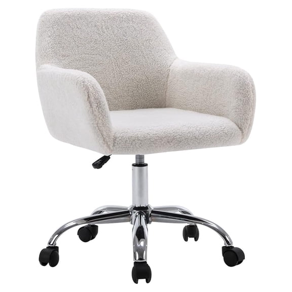 TYUIOP Faux Fur Vanity Makeup Desk Chair, Comfy Fluffy Swivel Modern Leisure Armchair with Wheels, Upholstered Fuzzy Height Adjustable for Teens Women Girls Elegant Home Office
