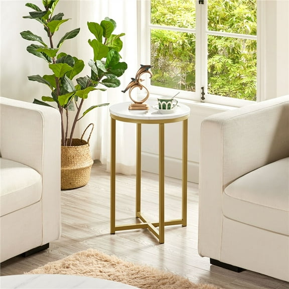 TYUIOP Faux Marble Side Table - Modern Accent Table with Metal Legs & Wooden End Table Design, Sleek Marble-Look Surface Complements Living Room/Bedroom Decor, Sturdy for Drinks/Decor. Gold
