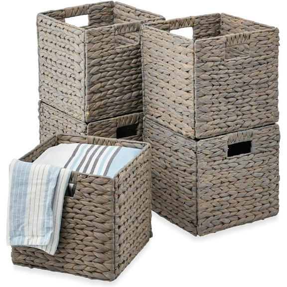 TYUIOP Hyacinth Baskets, Rustic Set Of 5 Multipurpose Collapsible Storage Organizer, Handwoven Laundry Totes for Bedroom, Living Room, Shelves 10.5x10.5in Gray
