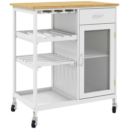 TYUIOP  Island with Storage, Kitchen Cart with 4-Bottle Wine Rack, Bar Cart with Stemware Holder, Shelves, Drawer and Cabinet,for Kitchen. White