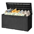 thumbnail image 1 of TYUIOP Outdoor Storage Box 100 Gallon Waterproof Resin Deck Box Delivery Box with Air Rod Indoor Outdoor Lockable Storage Bench for Patio Cushions, Tools, Pool Accessories (Black), 1 of 7