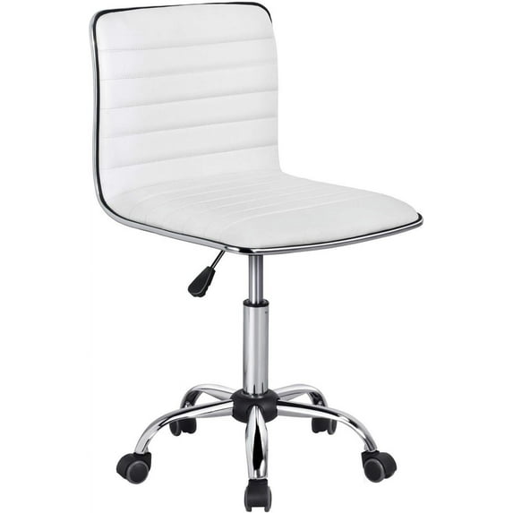 TYUIOP PU Leather Low Back Armless Desk Chair Ribbed Swivel Task Chair Office Computer Chair with Wheels White