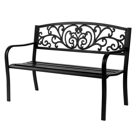 TYUIOP Patio Bench Park Bench Outdoor Conversation Couch, 50 Inch Patio Outdoor Metal Carved seat,Park Metal Bench with Armrests and Back,Yard Front Porch.